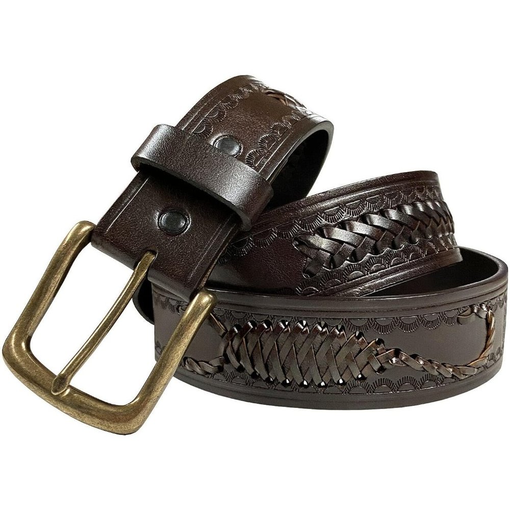 Western Hand-Braided Genuine Full Grain Leather 1-1/2"(38mm) Wide Belt